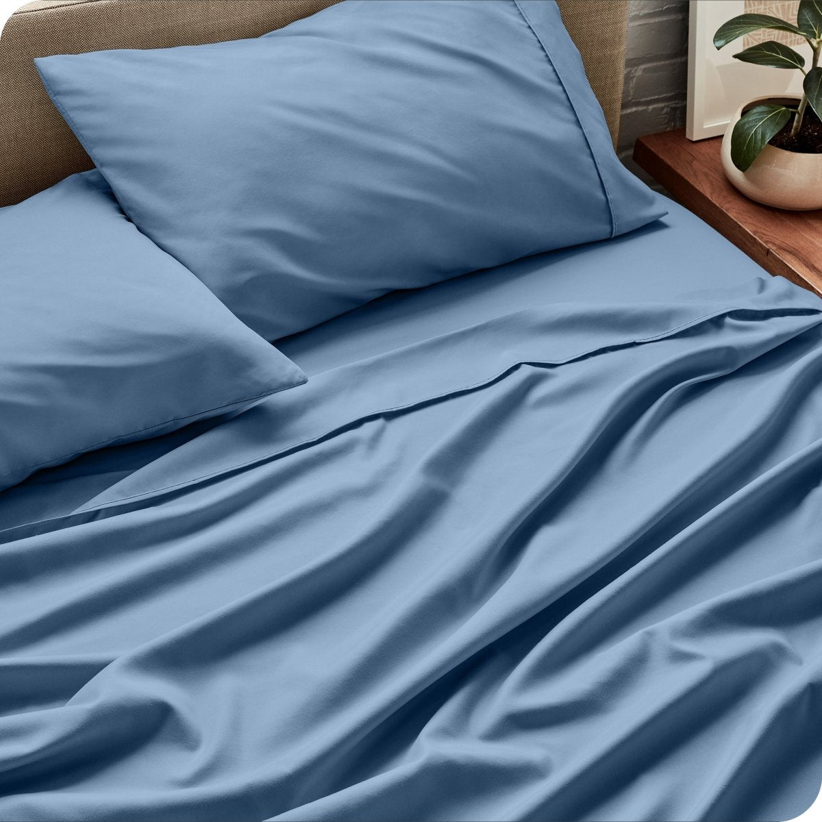 Close up of a microfiber sheet set on a bed