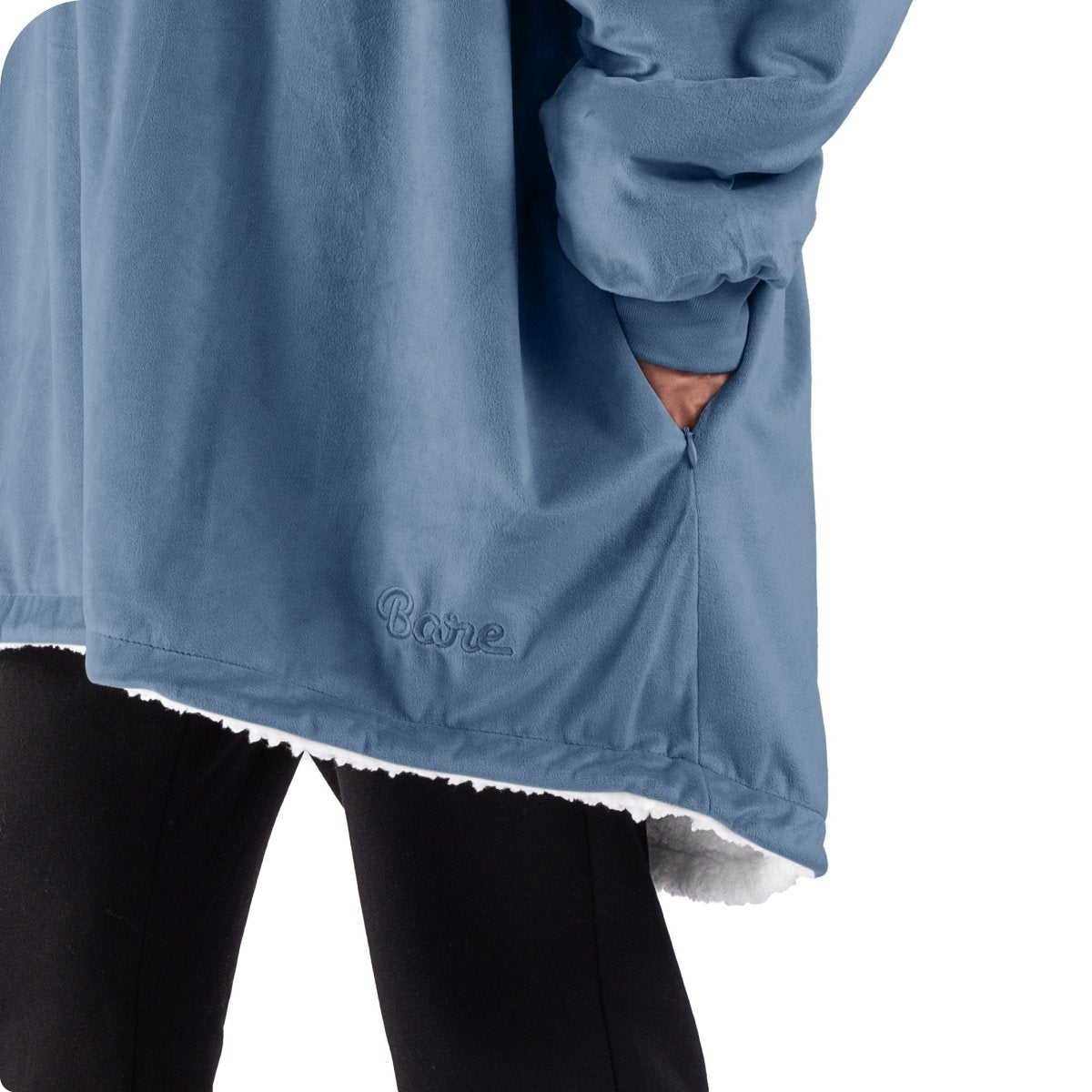 Close up of the pocket on a wearable blanket