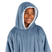 A child with a wearable blanket on