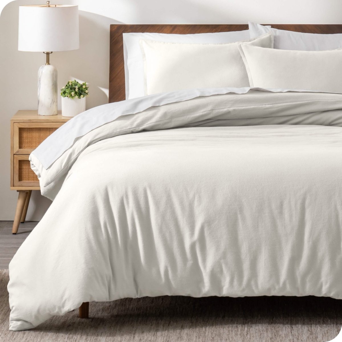 Flannel duvet cover set on a bed