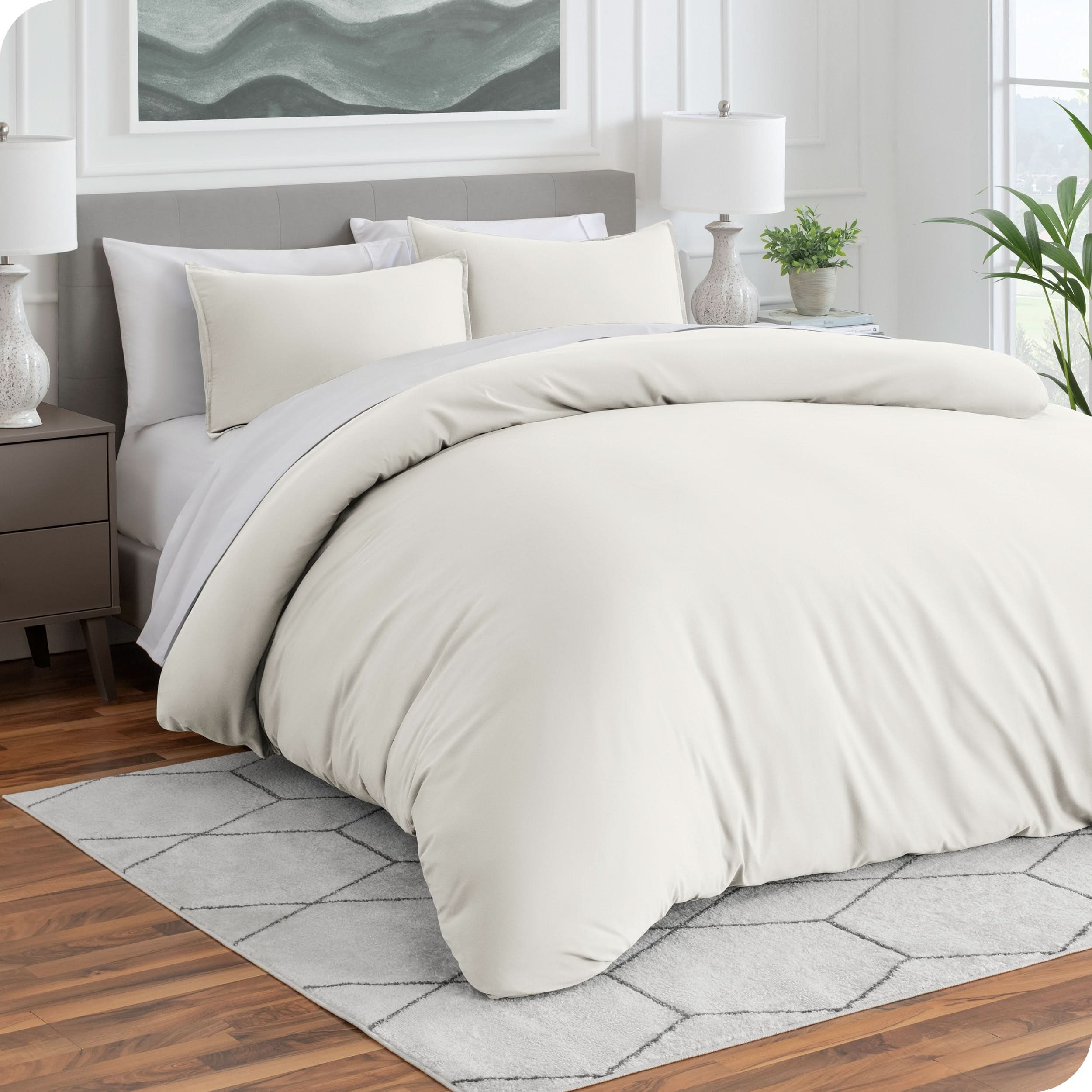 Microfiber duvet cover and matching shams on a mattress