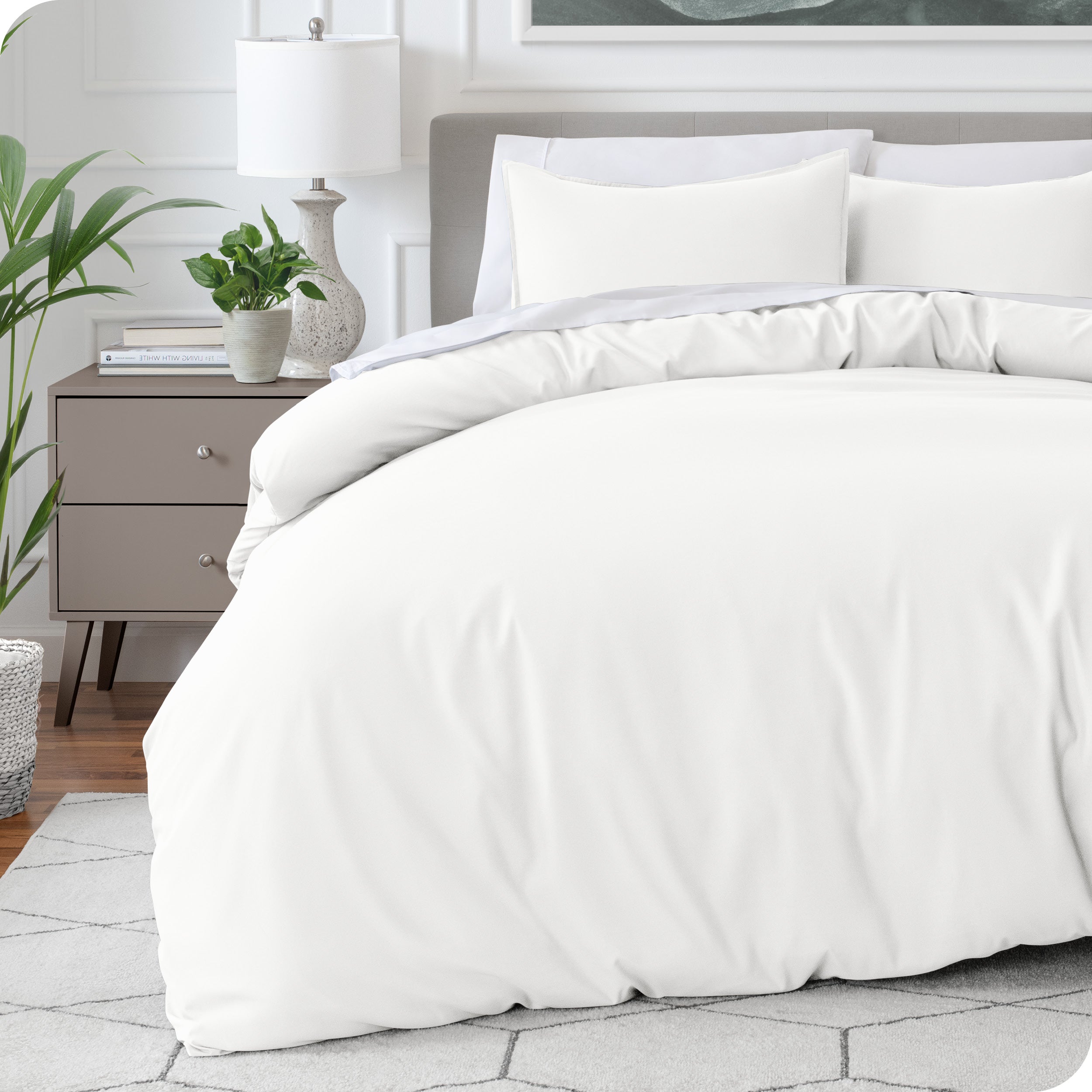 Modern bedroom with a microfiber duvet cover on the bed