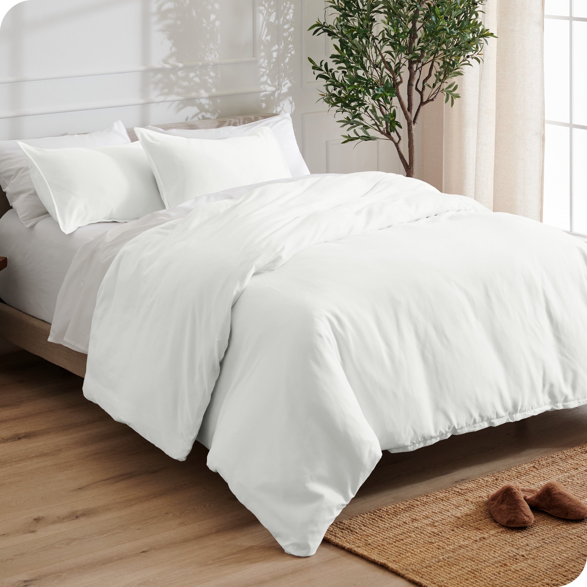 Microfiber duvet cover and matching shams on a mattress