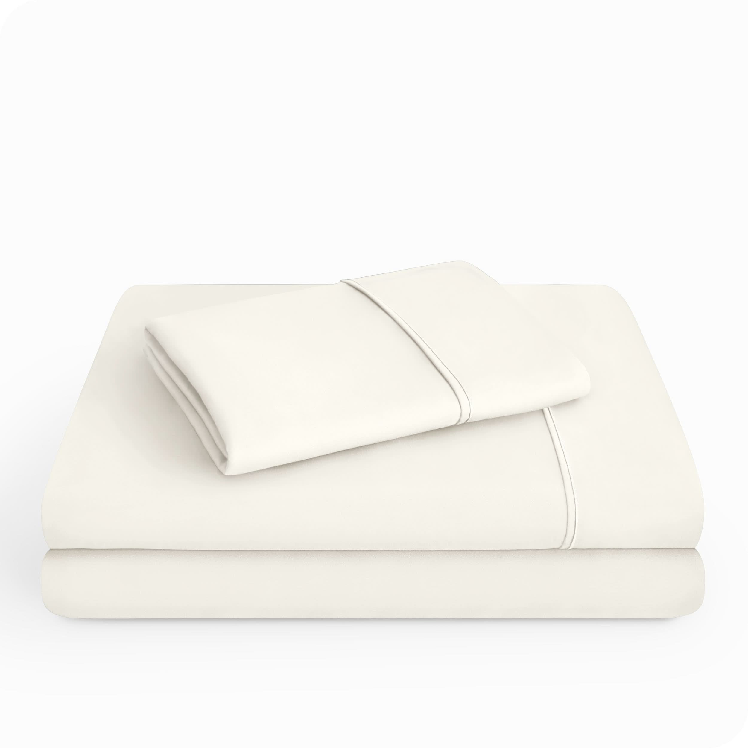 Microfiber sheet set folded and stacked neatly.