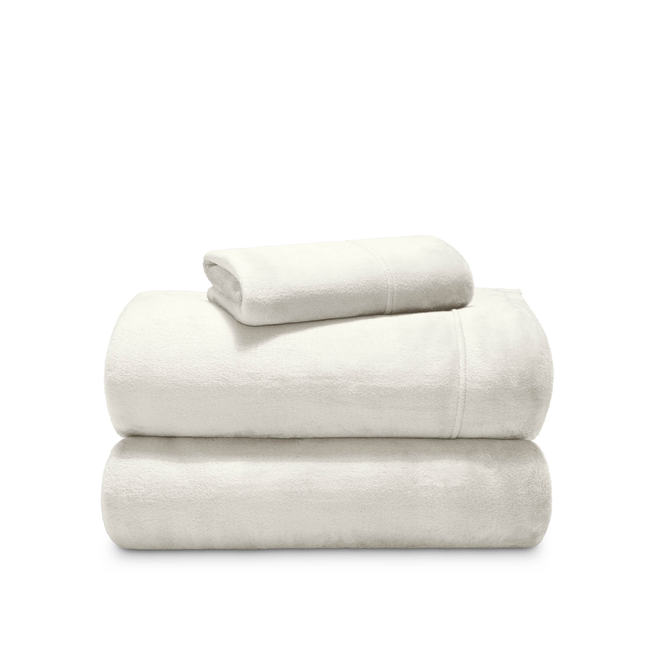Stack of microplush sheets on a white background