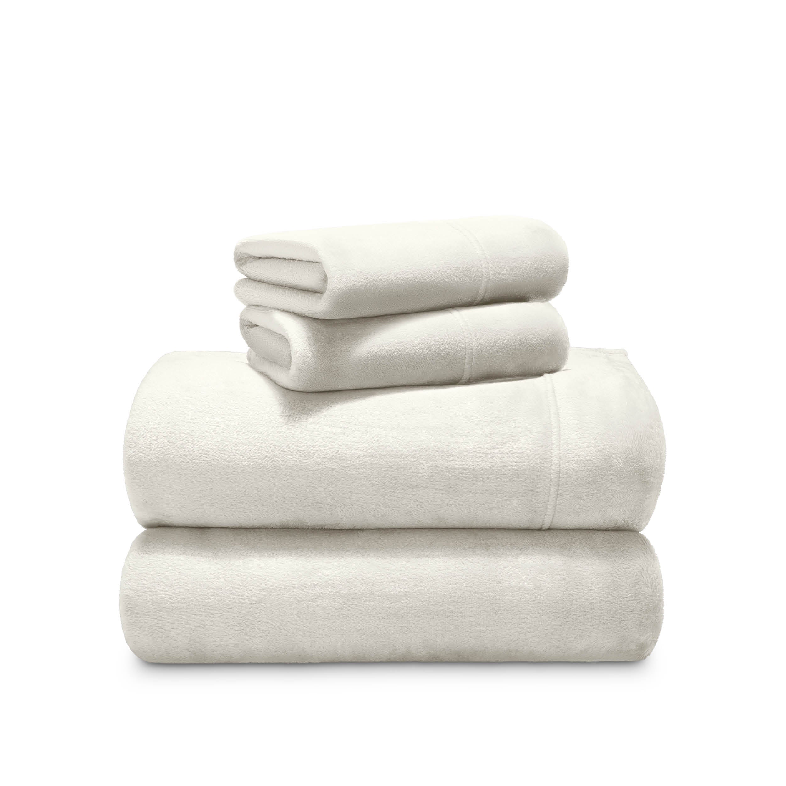 Stack of microplush sheets on a white background