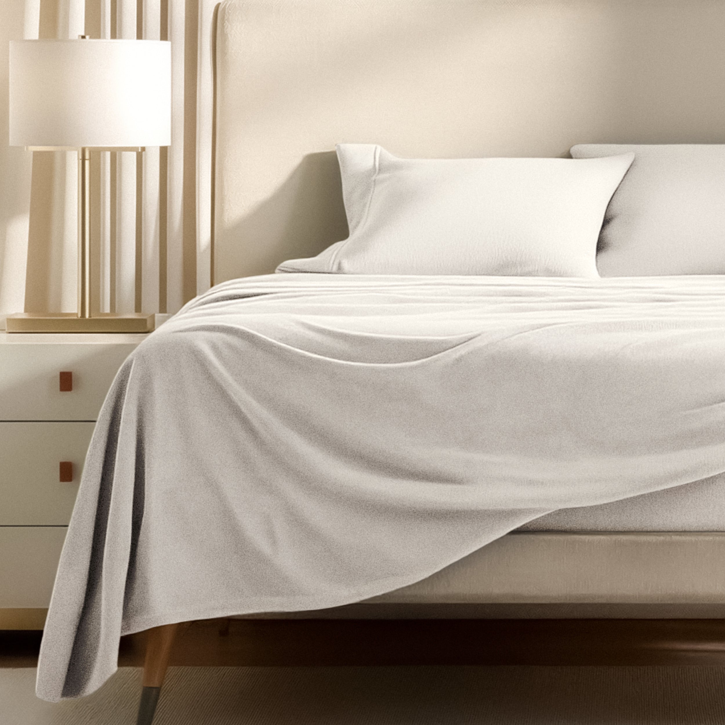 Polar fleece sheets on a bed