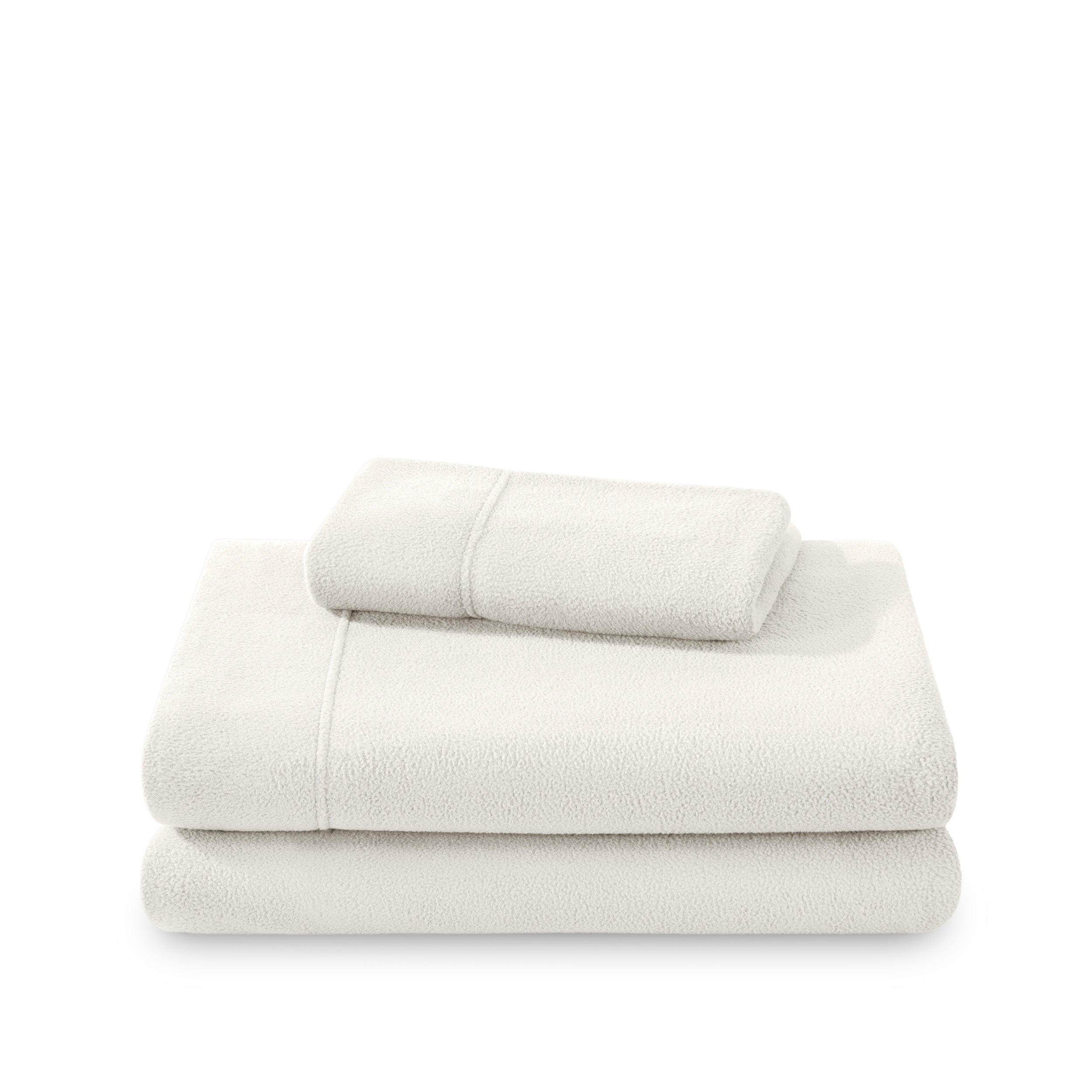 Polar fleece sheet set folded and stacked