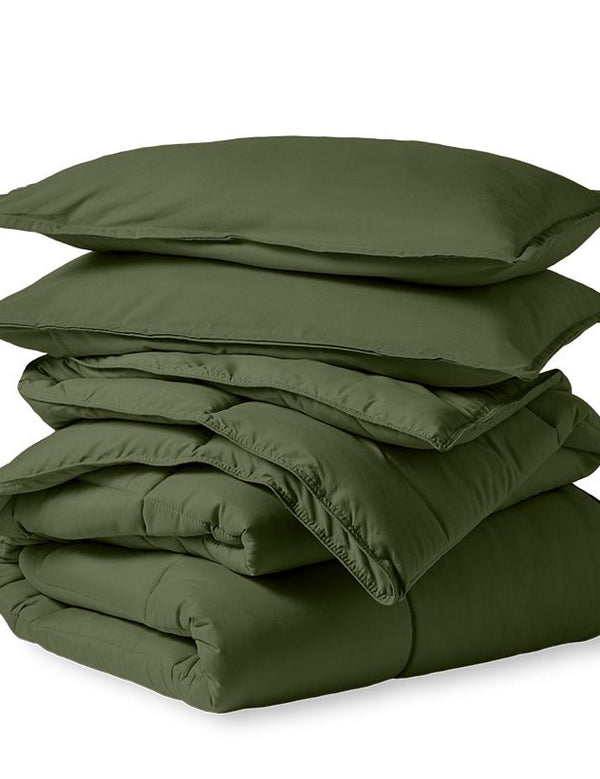 Cypress colored down alternative comforter folded neatly