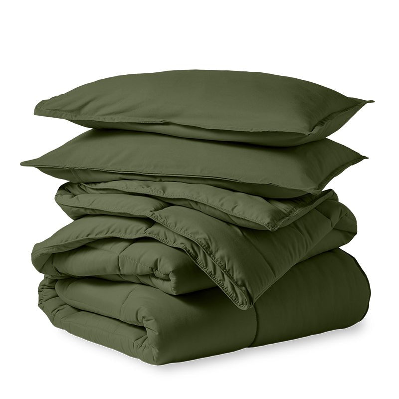 Cypress colored down alternative comforter folded neatly
