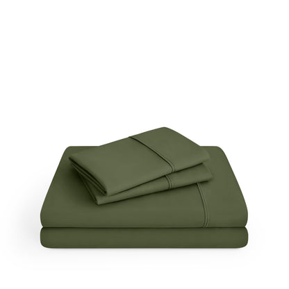 Microfiber sheet set folded and stacked
