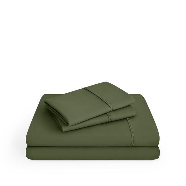 Microfiber sheet set folded and stacked