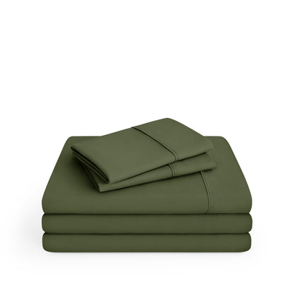 Microfiber sheet set folded and stacked