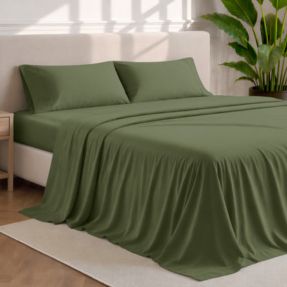 Microfiber sheets and pillowcases in a bedroom stetting