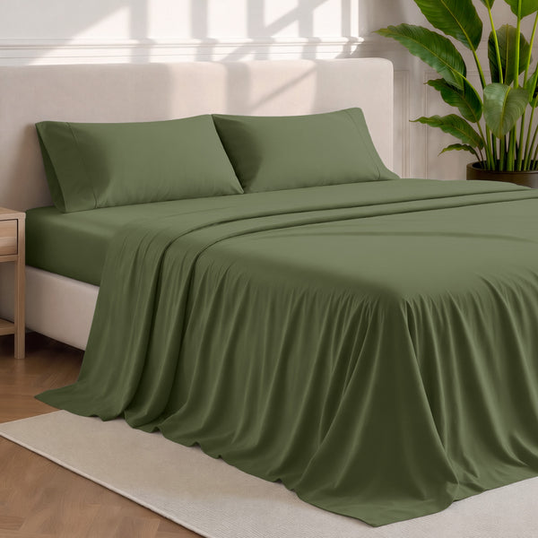 Microfiber sheets and pillowcases in a bedroom stetting