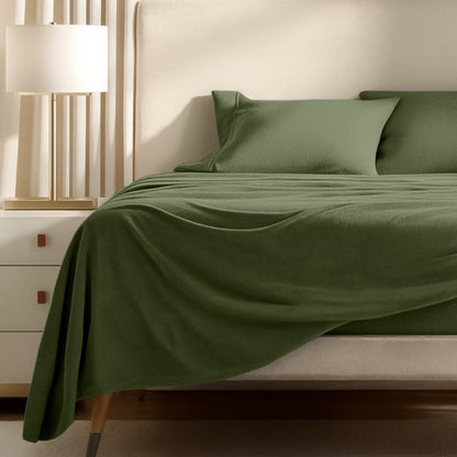 Polar fleece sheets on a bed