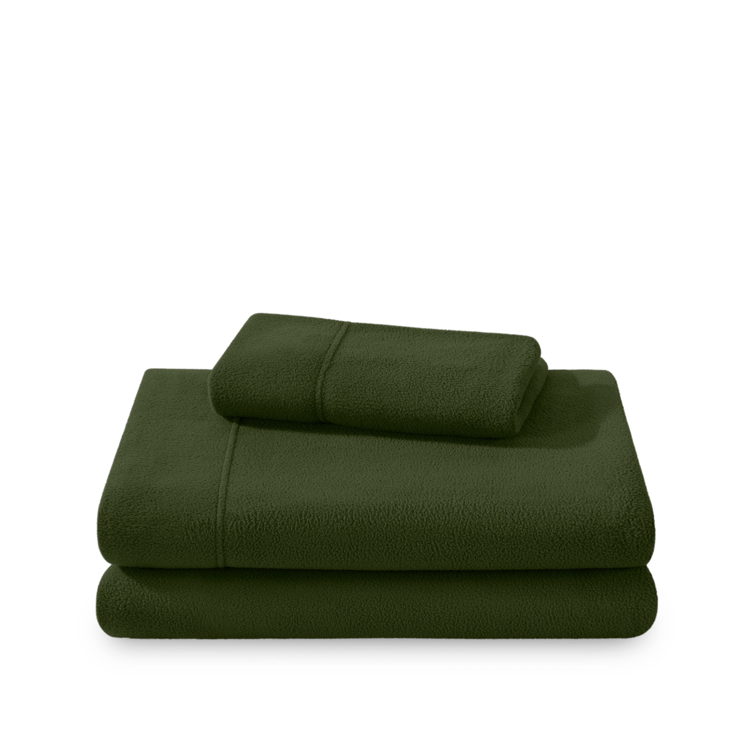 Polar fleece sheet set folded and stacked