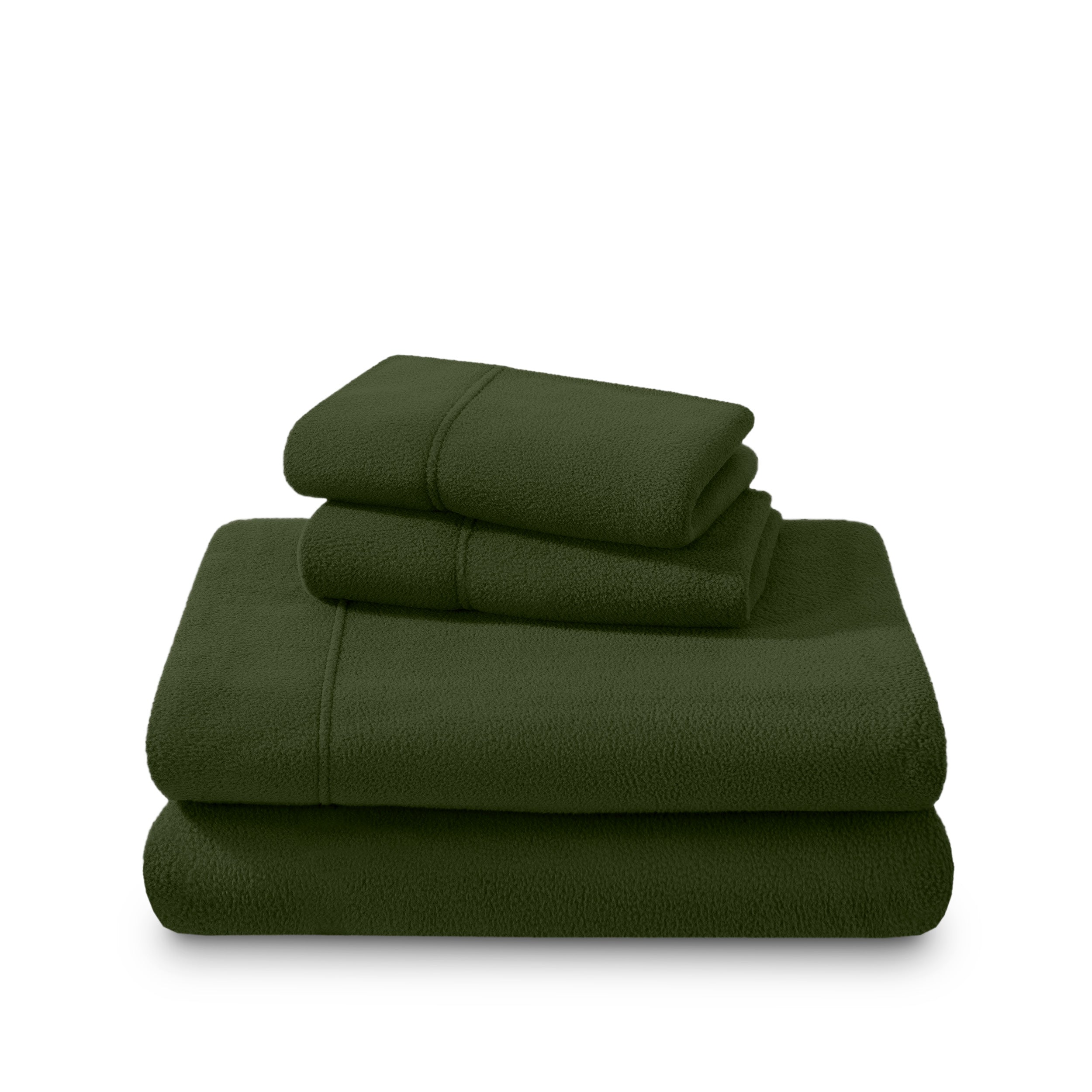 Polar fleece sheet set folded and stacked
