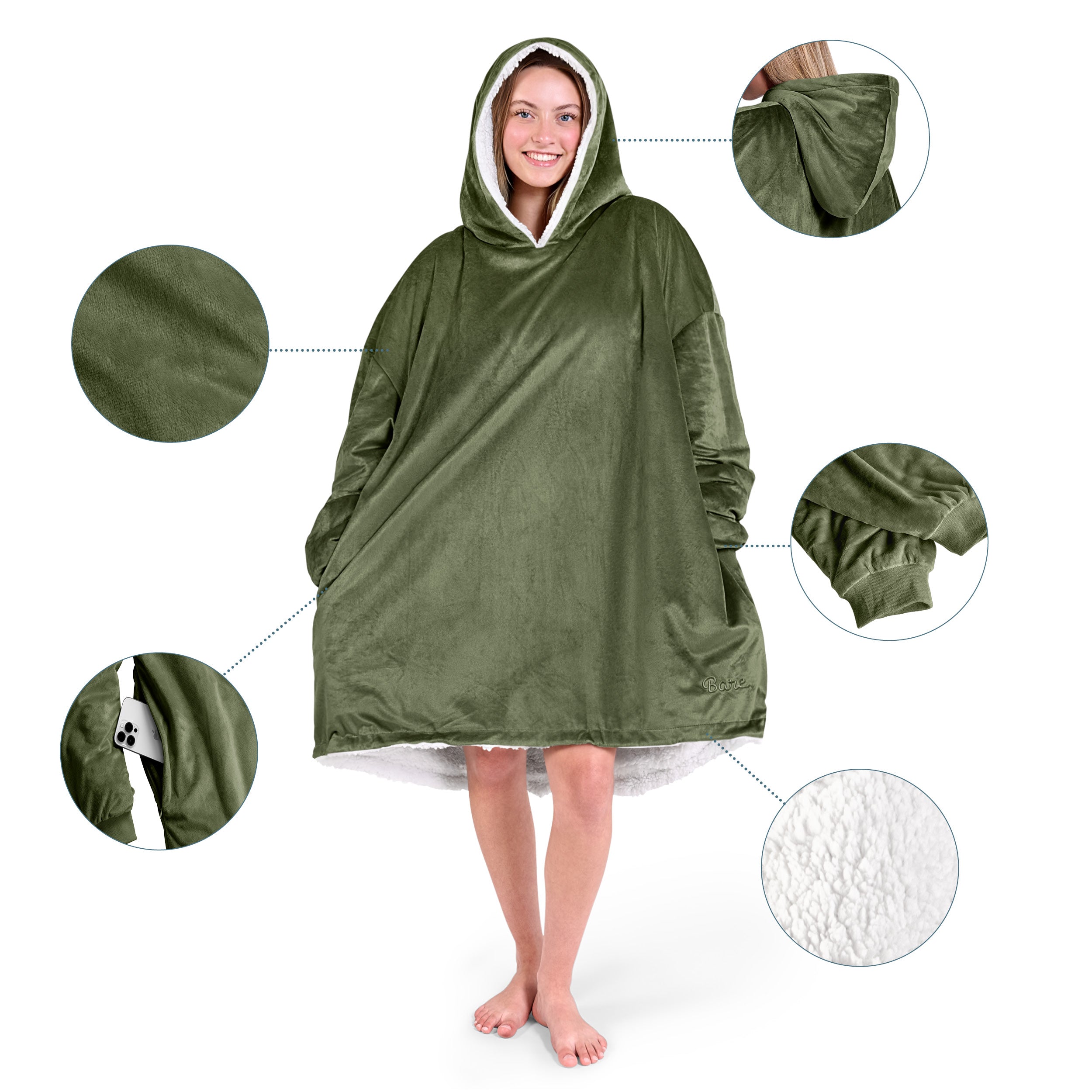 Close up of the pocket on a wearable blanket