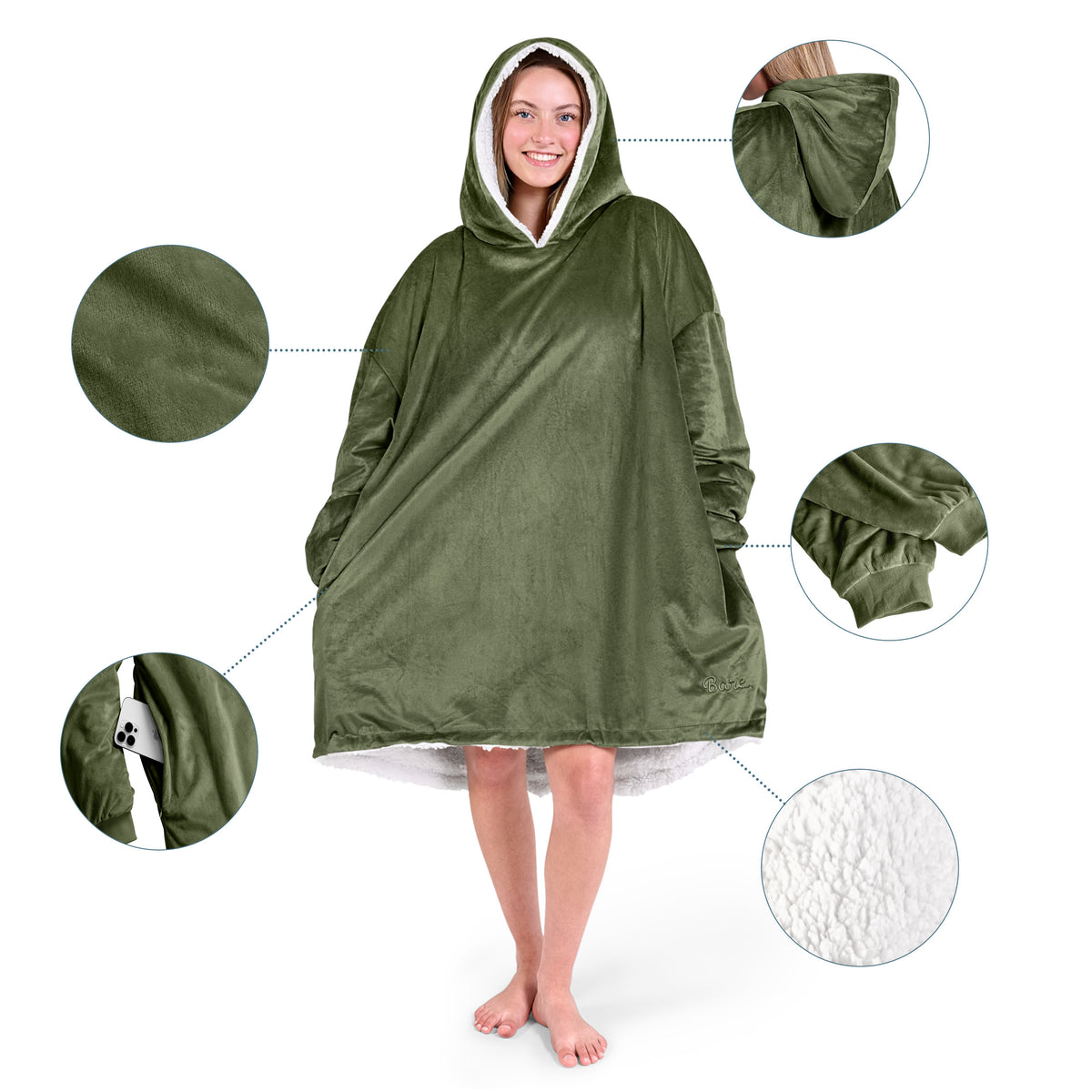 Close up of the pocket on a wearable blanket