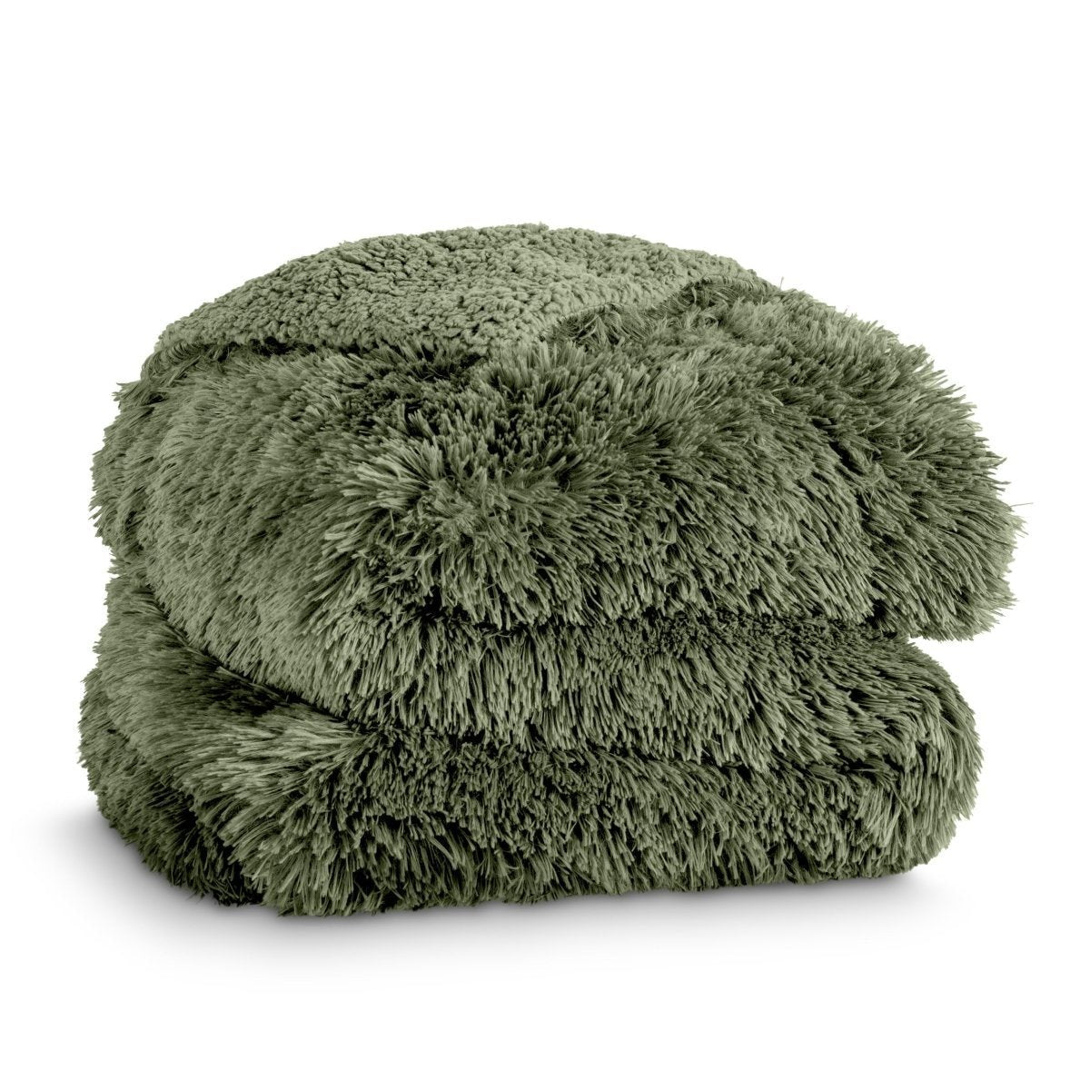 A shaggy faux fur blanket folded