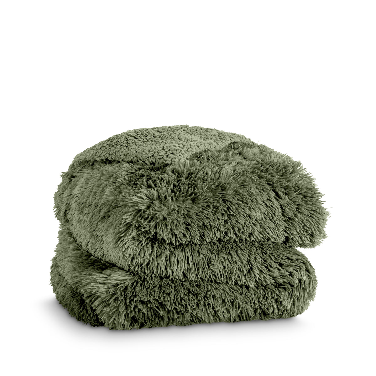 A shaggy faux fur blanket folded