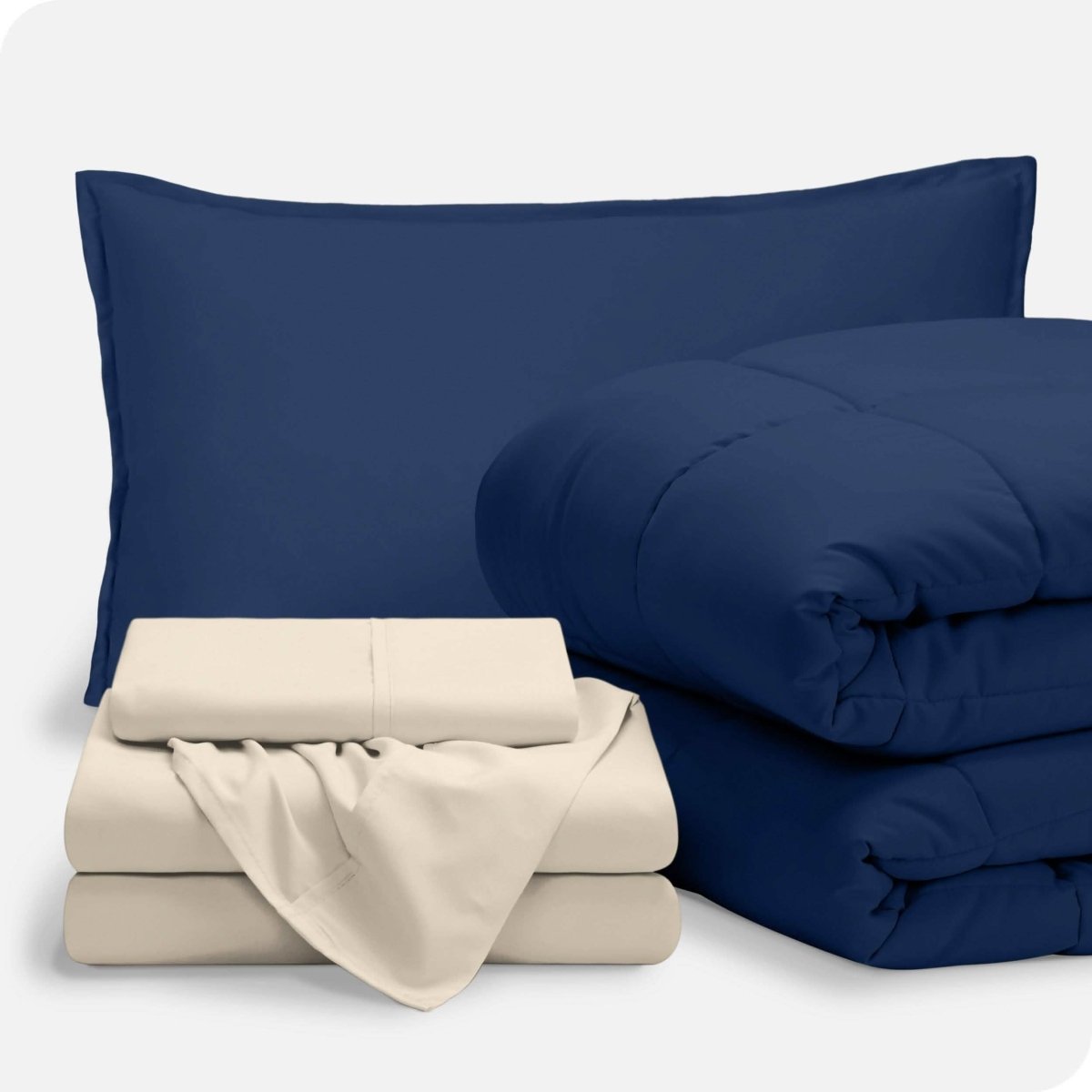 A bed in a bag folded and stacked neatly