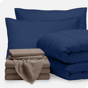 A bed in a bag folded and stacked neatly