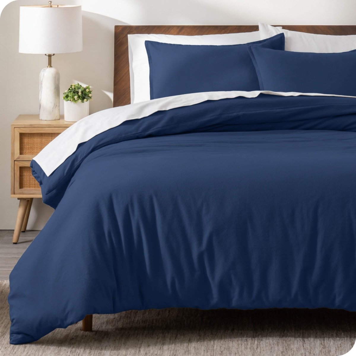 Flannel duvet cover set on a bed
