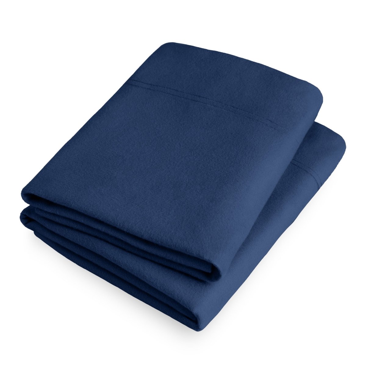 Folded flannel pillowcase set on a white background