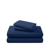 Cotton flannel sheet set folded and stacked on a white background