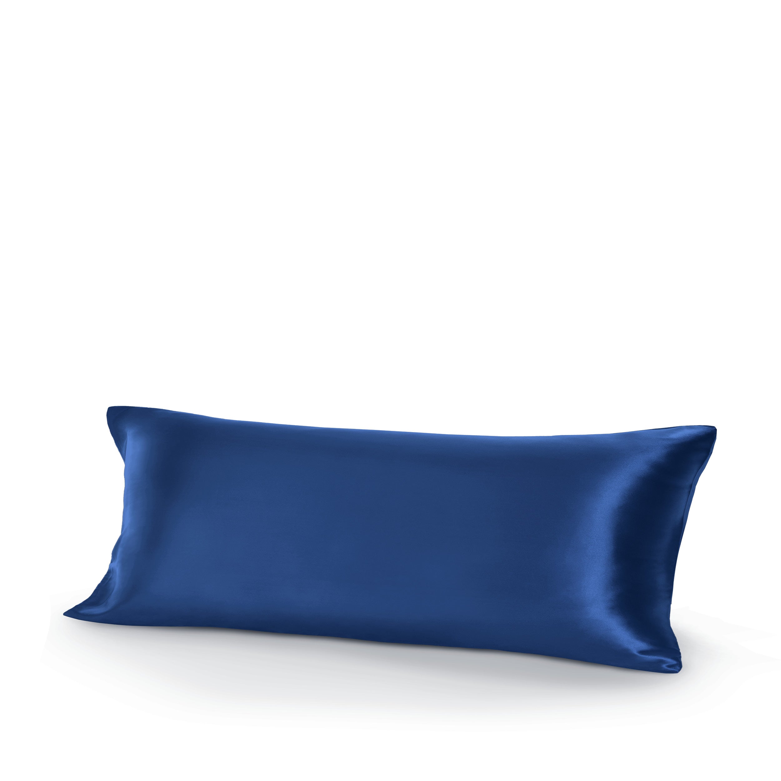 Dark blue silk pillow on a white background