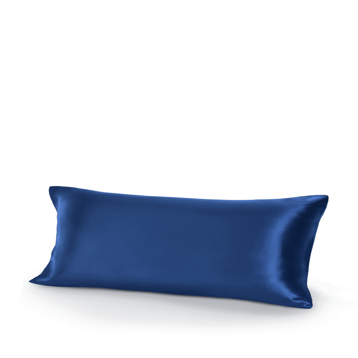 Dark blue silk pillow on a white background