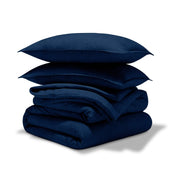 A comforter set folded and stacked