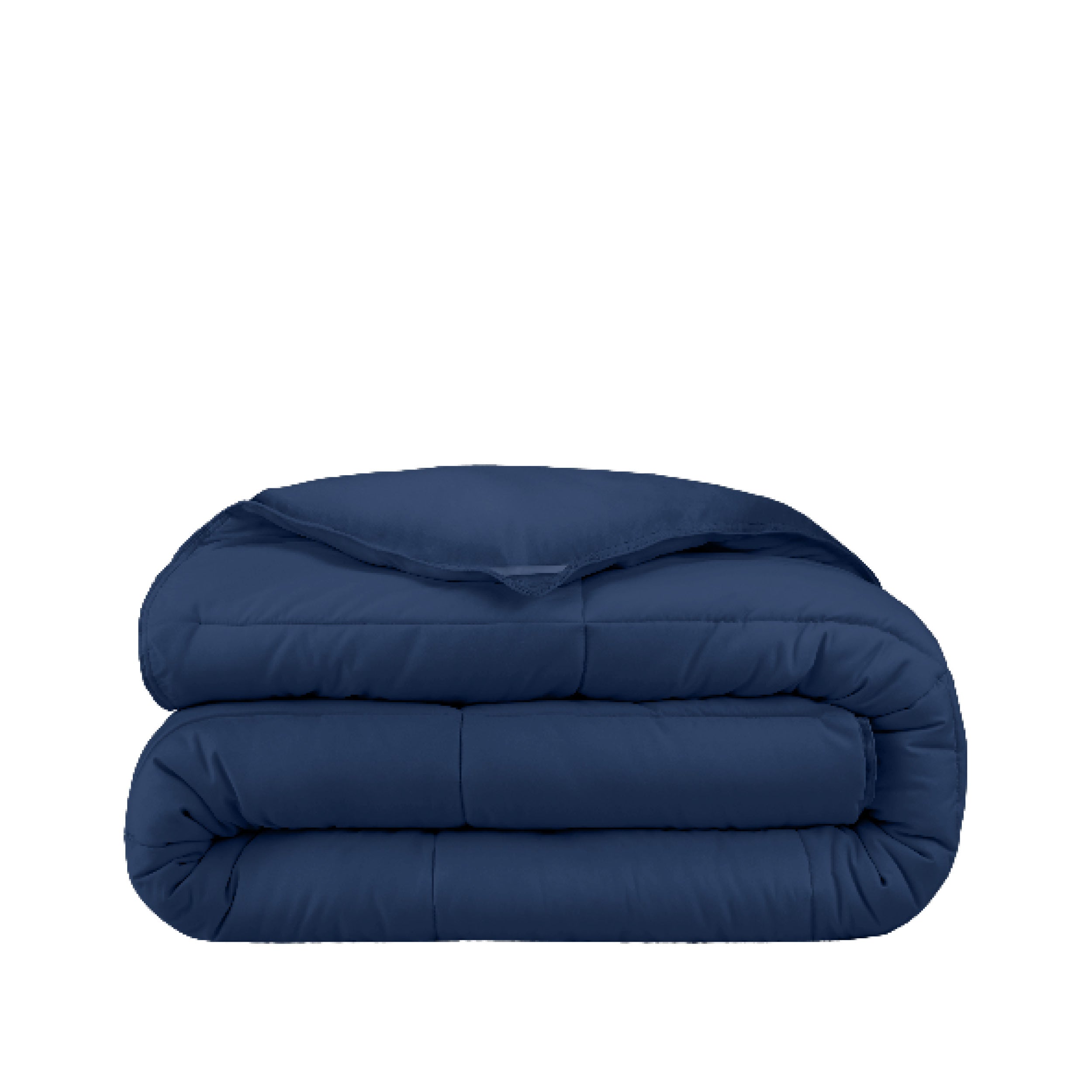 A blue duvet insert folded