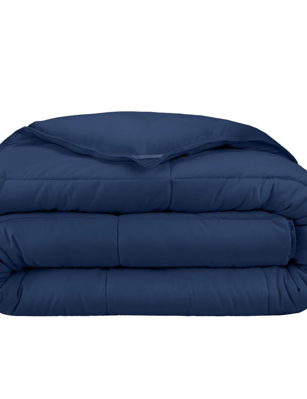 A blue duvet insert folded