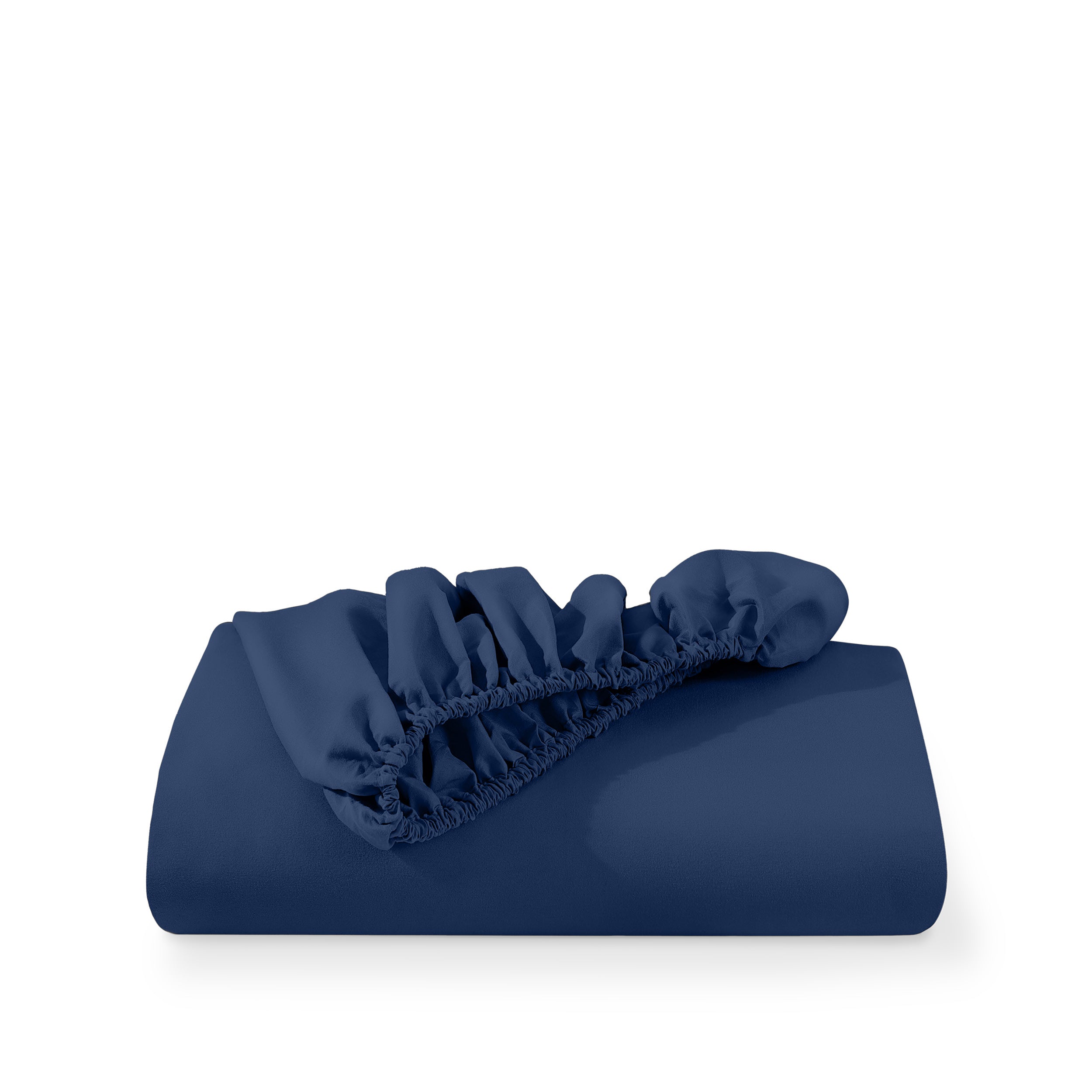A deep pocket fitted sheet folded on a white background