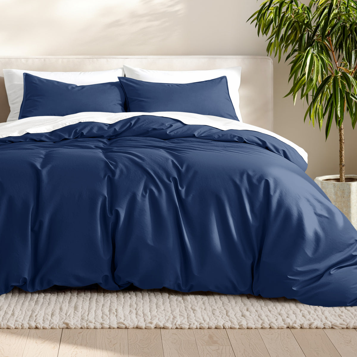 Microfiber bedding set on a bed with a neutral background