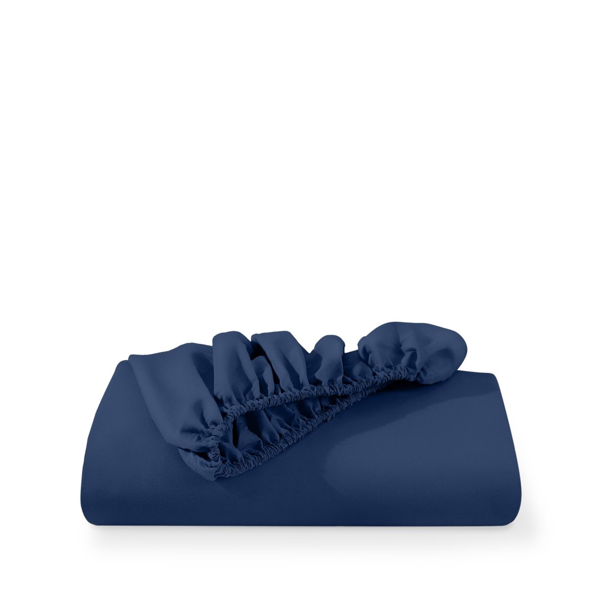 Dark blue fitted sheet on a white background