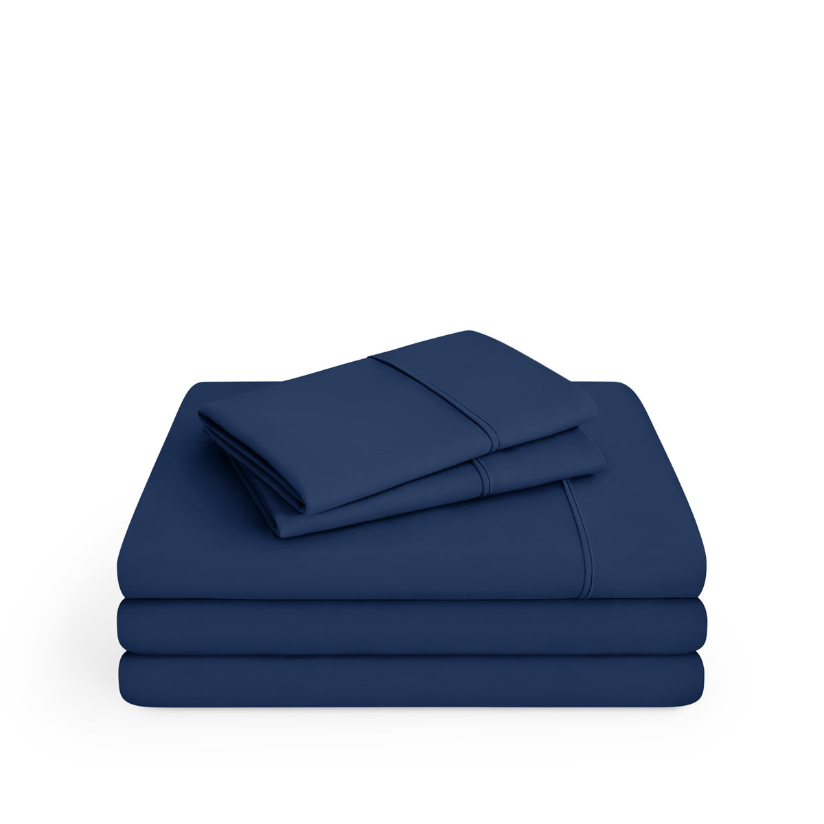 Microfiber sheet set folded and stacked