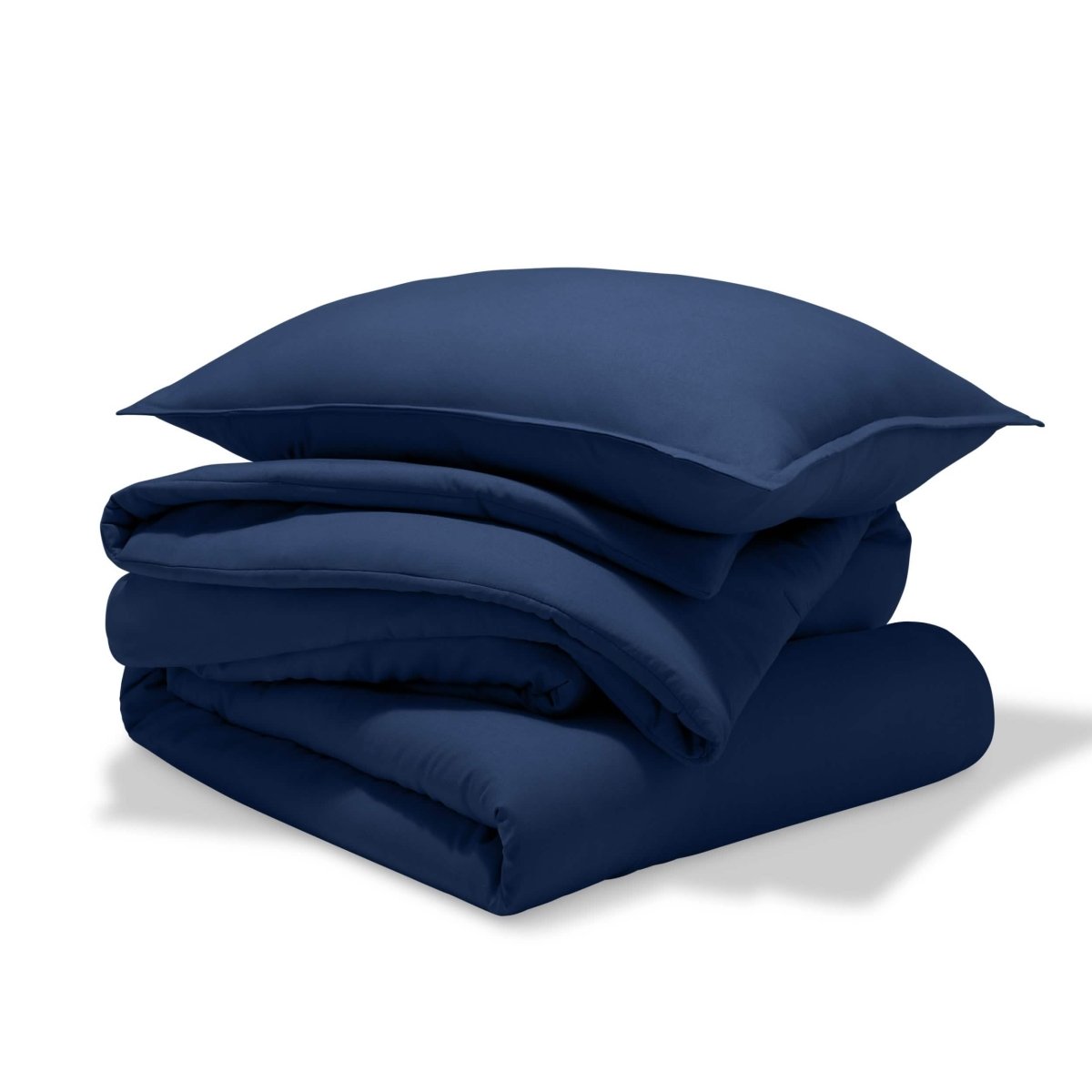 A comforter set folded and stacked