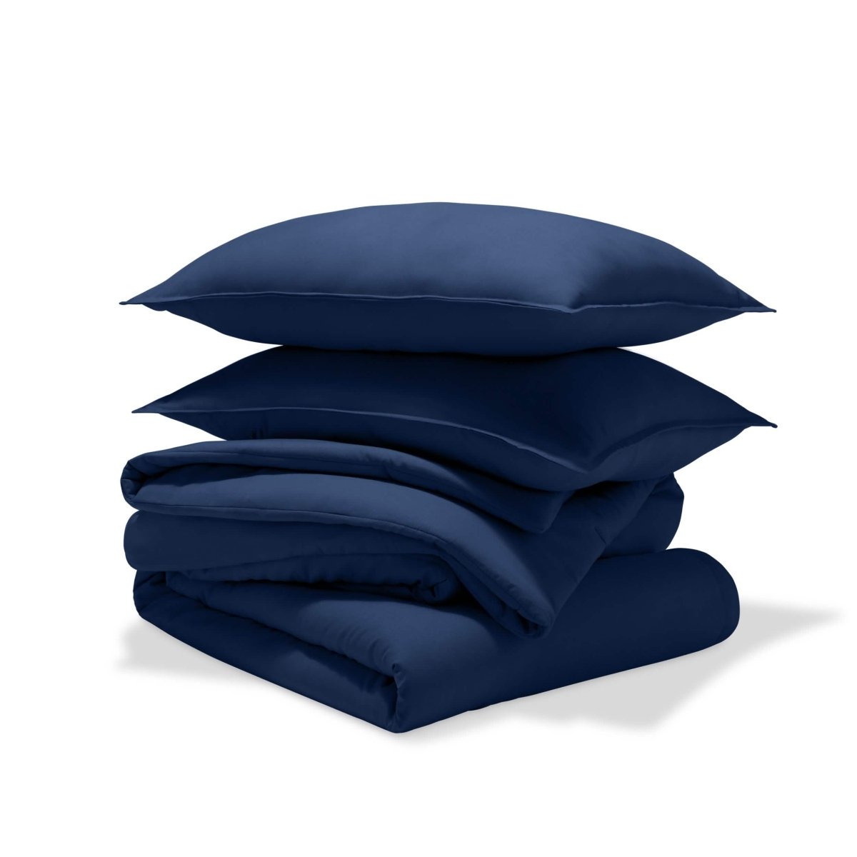 A comforter set folded and stacked