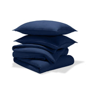 A comforter set folded and stacked