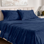 Microplush sheet set on a bed.