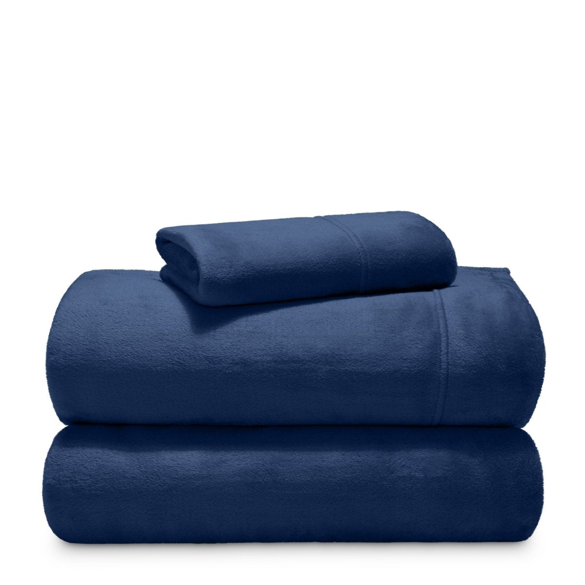 Stack of microplush sheets on a white background