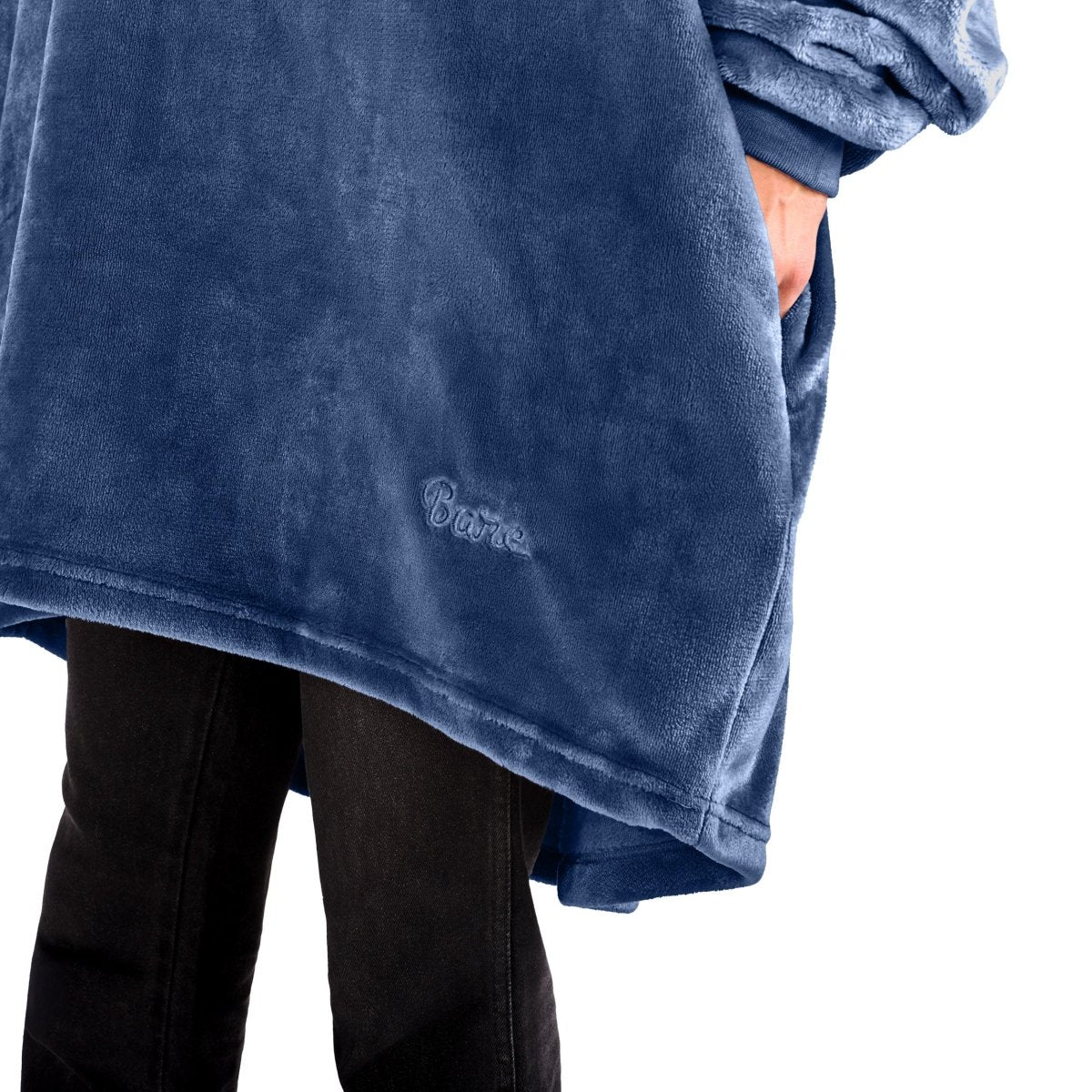 Close up of the side pocket on the wearable blanket