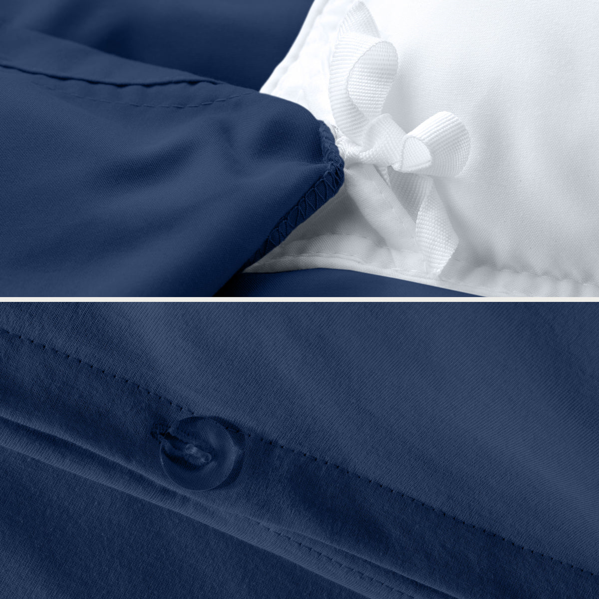 Close up of the ties on a duvet cover and the button closure