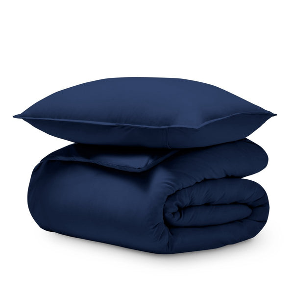 An organic jersey duvet cover and sham stacked
