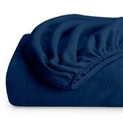 A polar fleece fitted sheet folded