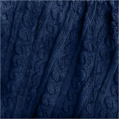 Close-up of a textured blanket with a cable knit pattern